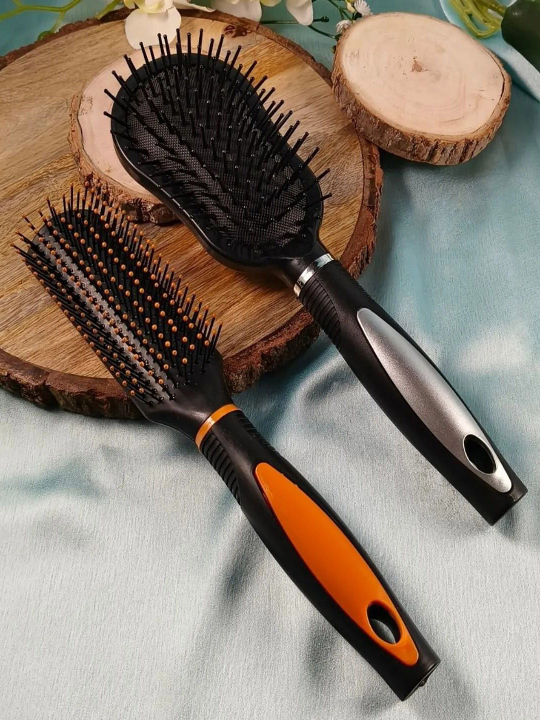 Jewelz Set Of 2 Paddle Perfect Detangling Paddle Cushion Brush & Cleaning Comb Black