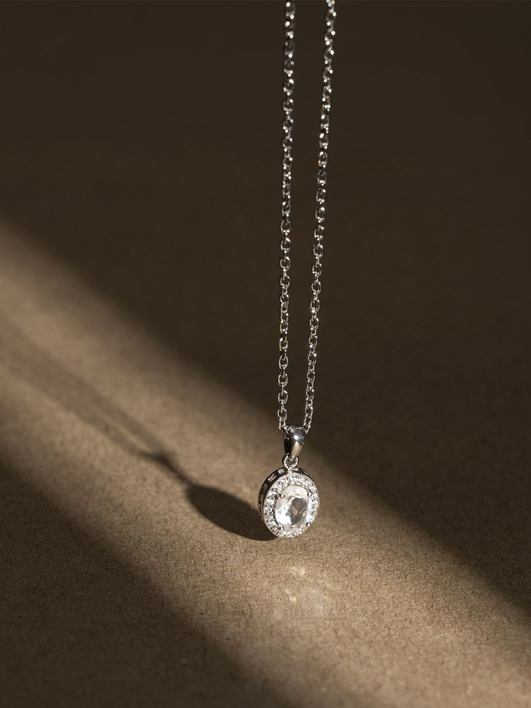 Stone Story By Shruti Sterling Silver Rhodium-Plated Stones Studded Pendant With Chain