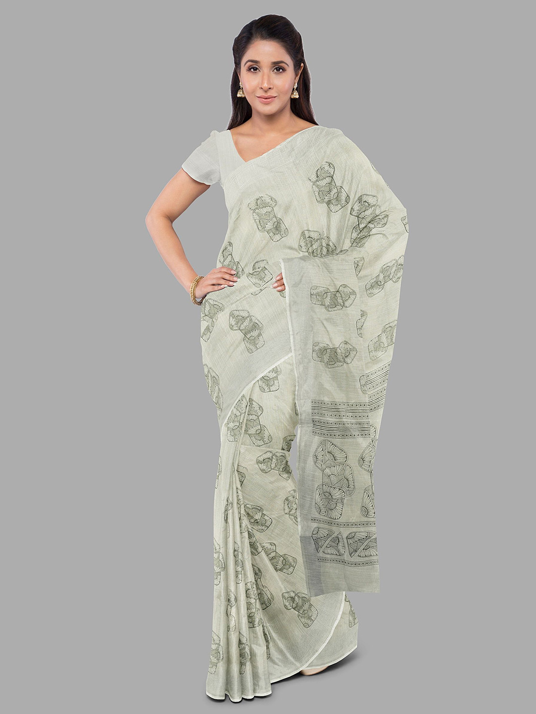 The Chennai Silks Floral Linen Blend Fusion Bhagalpuri Saree