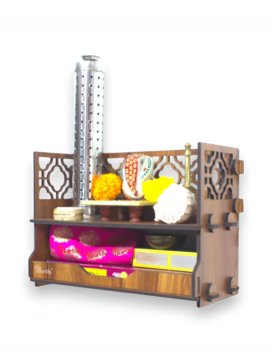 HEARTILY Brown Utsav Beautiful Wooden Home Temple