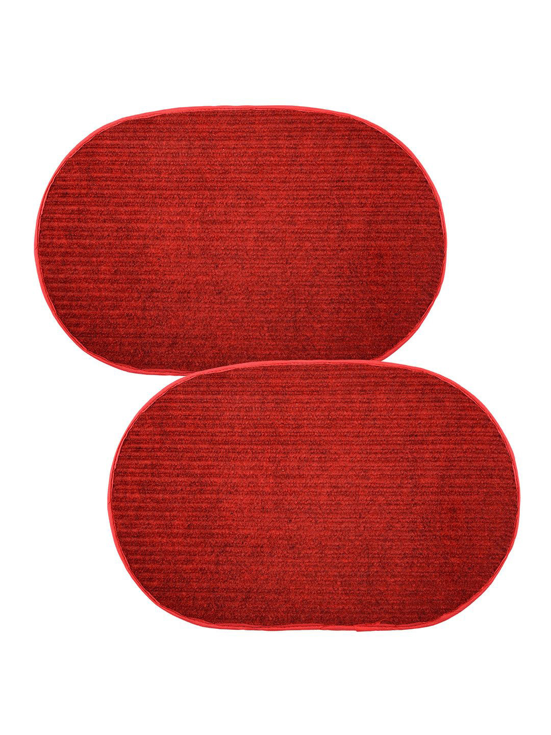 Kuber Industries Red 2 Pieces Woollen Oval Shaped Door Mats