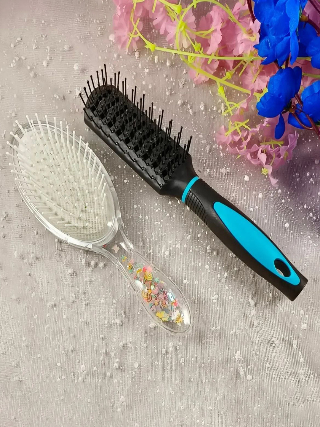 Jewelz Set Of 2 Paddle Flat Hair Brush For Detangling & Smoothening- White & Black