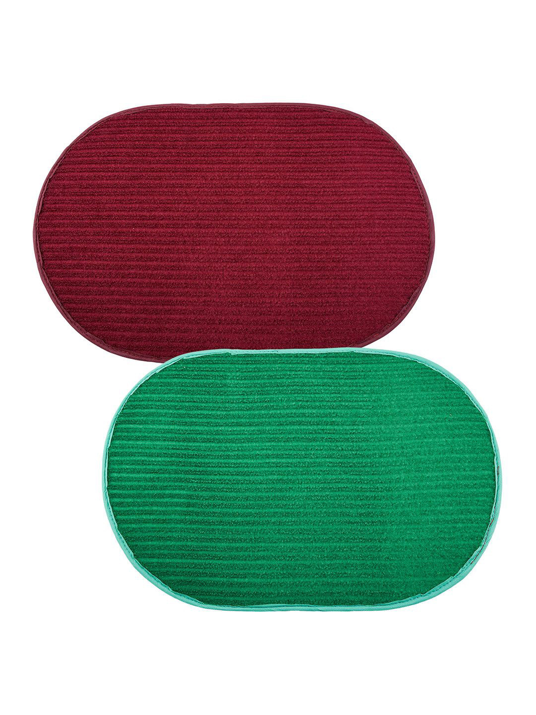 Kuber Industries Green & Maroon 2 Pieces Striped Woollen Round Anti-Skid Door Mats