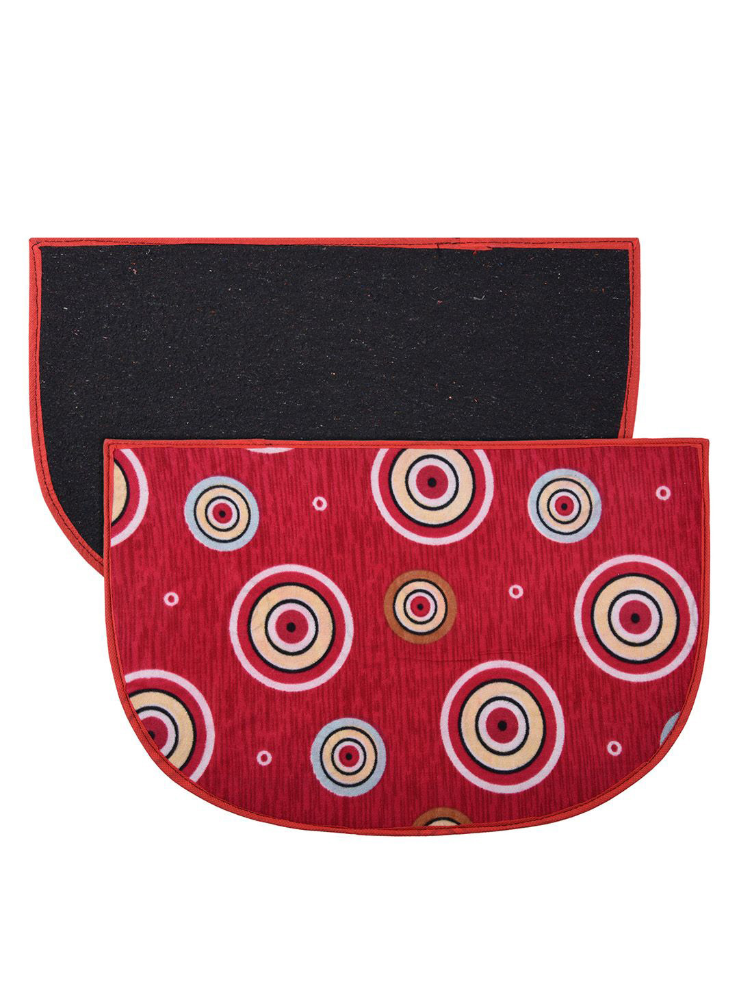 Kuber Industries Red & Yellow Printed Woollen D Shape Circle Door Mat