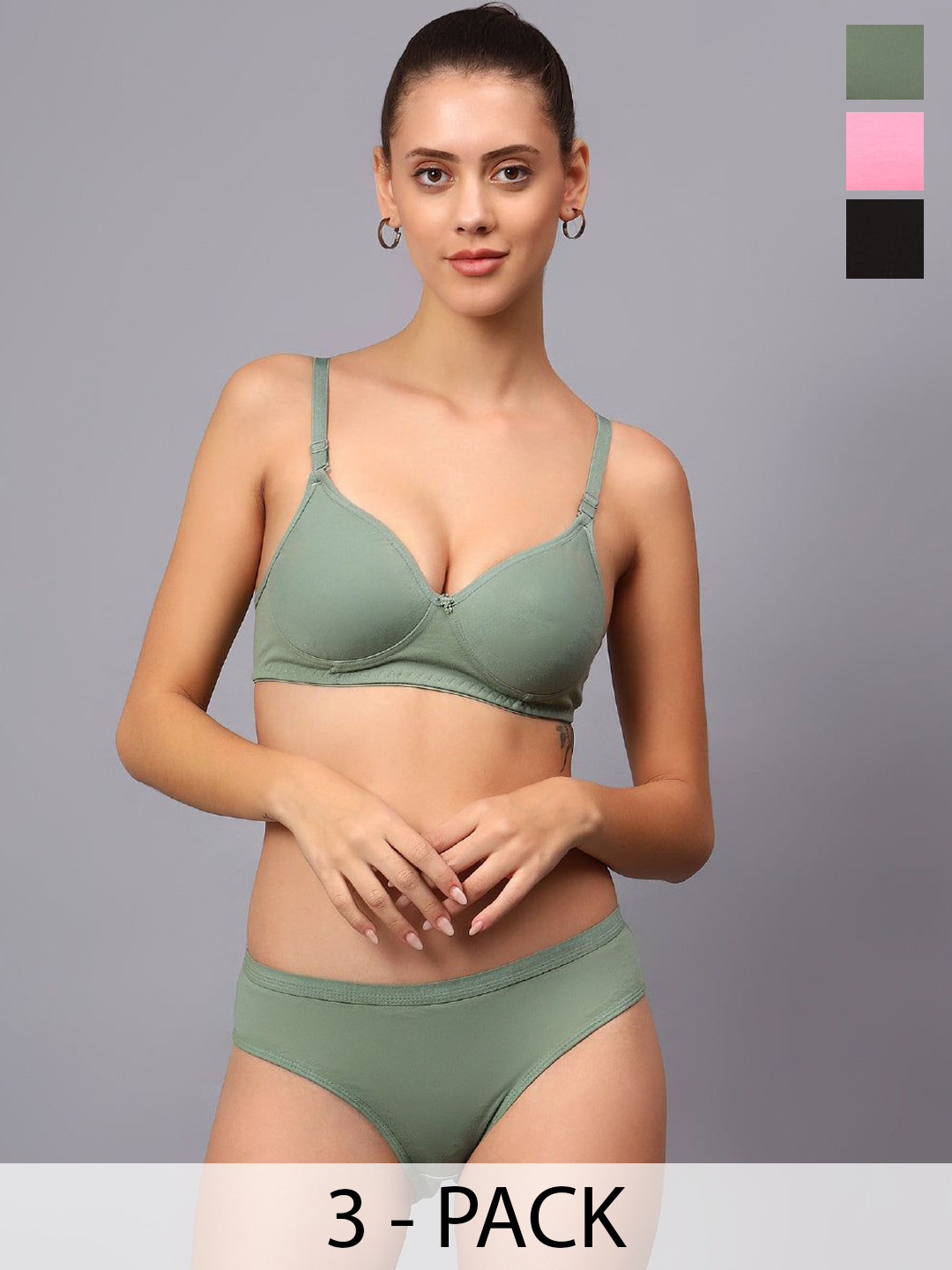 Designer Bugs Women Pack Of 3 Cotton Non Padded Non Wired Lingerie Set NPLS-B-O-BP-30B