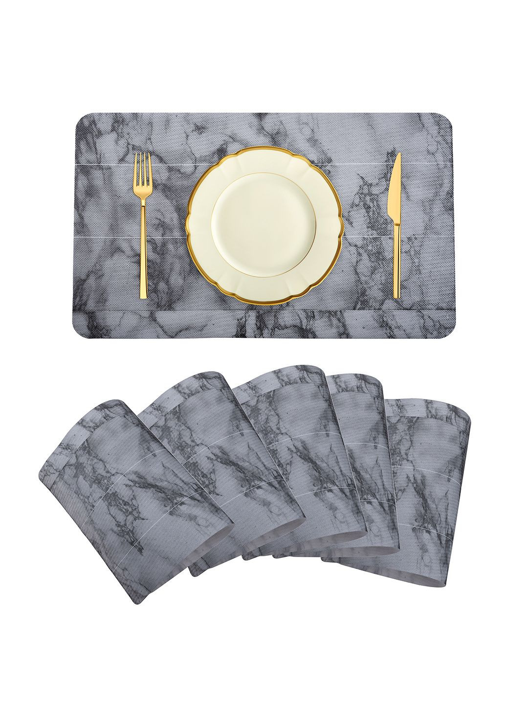 Kuber Industries Grey & White 6 Pieces Tie & Dye Printed Rectangle Shaped Table Placemats