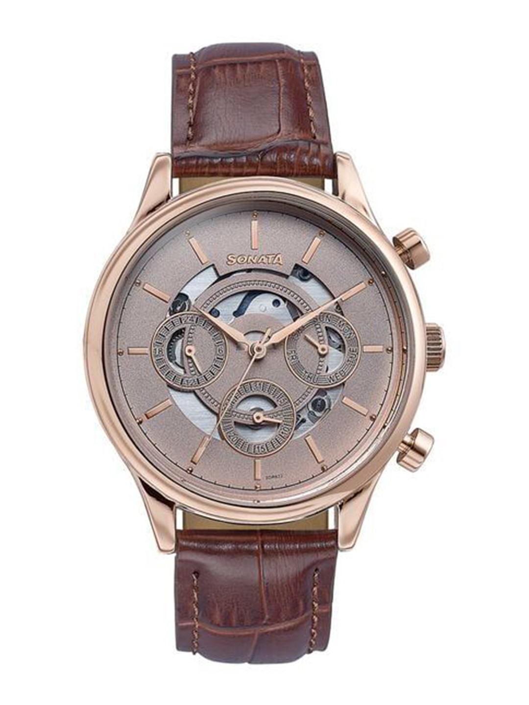 Sonata Men Dial & Leather Straps Analogue Watch 77146WL01