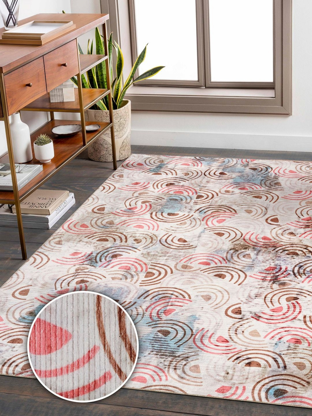 Kaleen India Red And Cream Abstract Printed Anti-Skid Washable Carpet