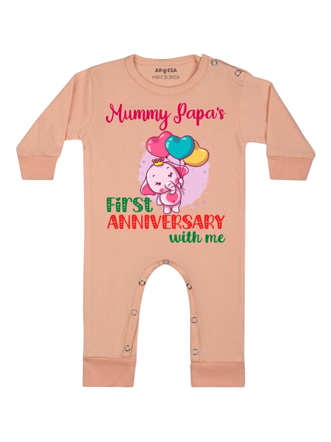 Arvesa Kids Mummy Papa First Anniversary With Me Printed Baby Romper