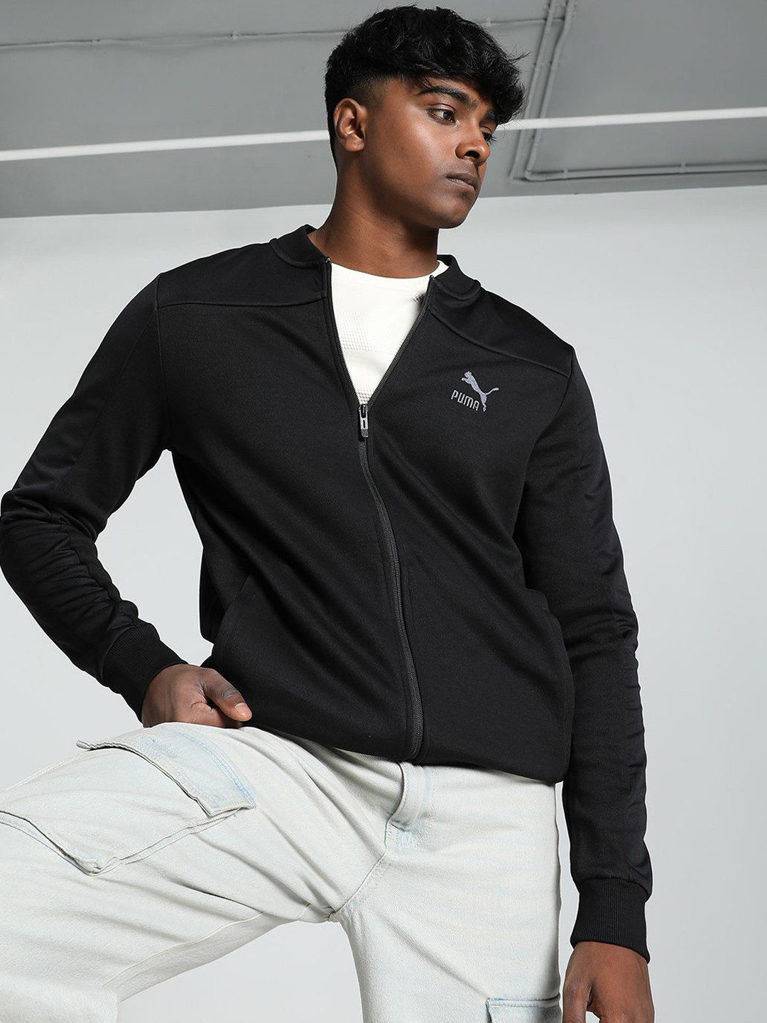 Puma Overlay Brand Logo Printed Pure Cotton Slim Fit Track Jacket