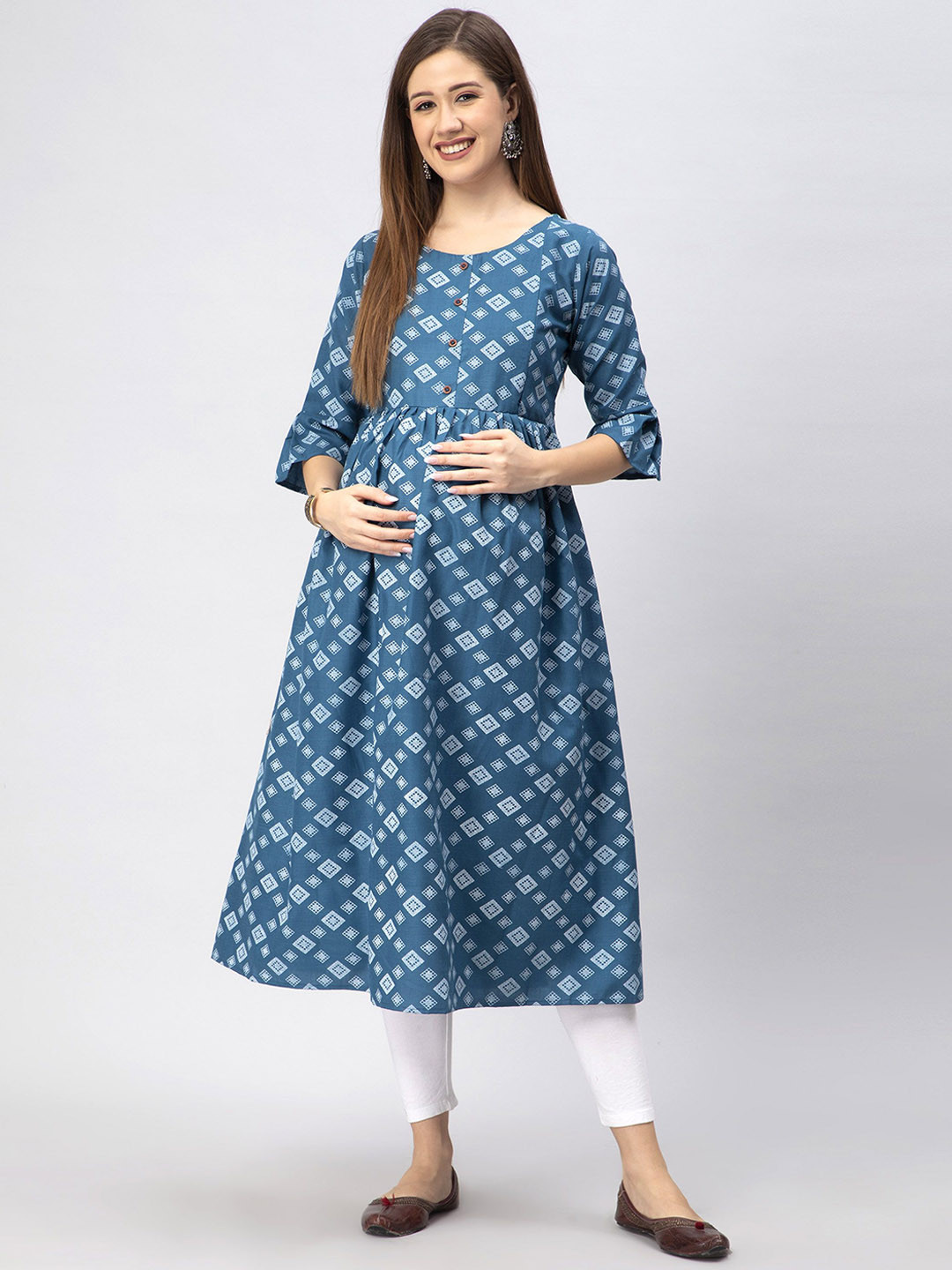 CEE-18 Geometric Printed Flared Sleeves A-Line Kurta