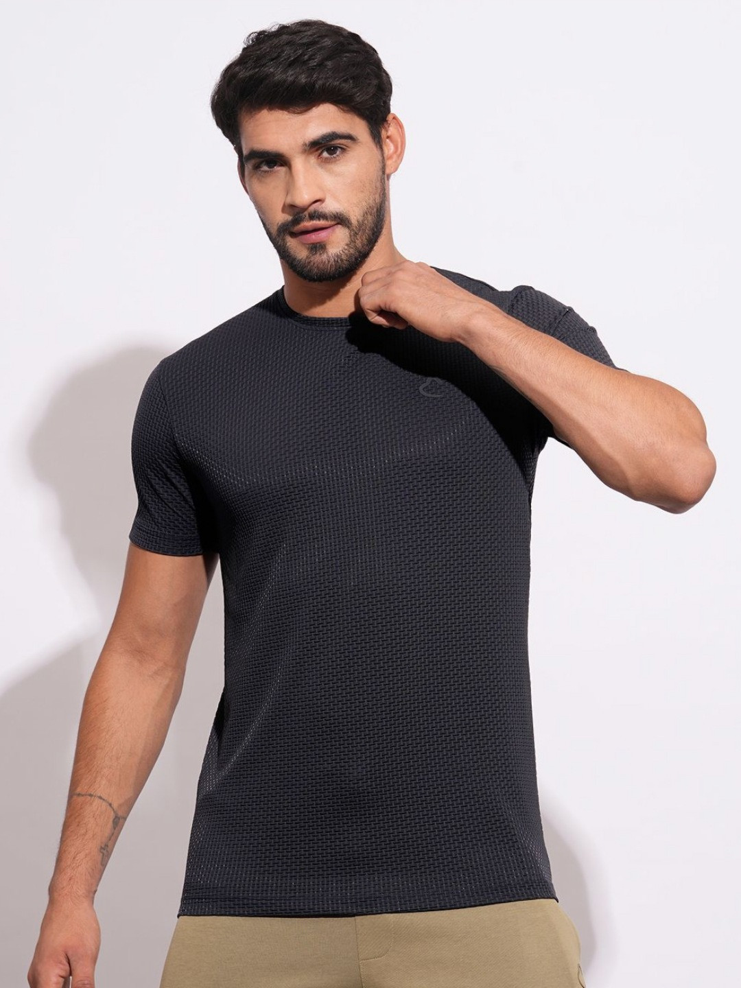 Being Human Men Self Design Round Neck Nylon Slim Fit T-shirt