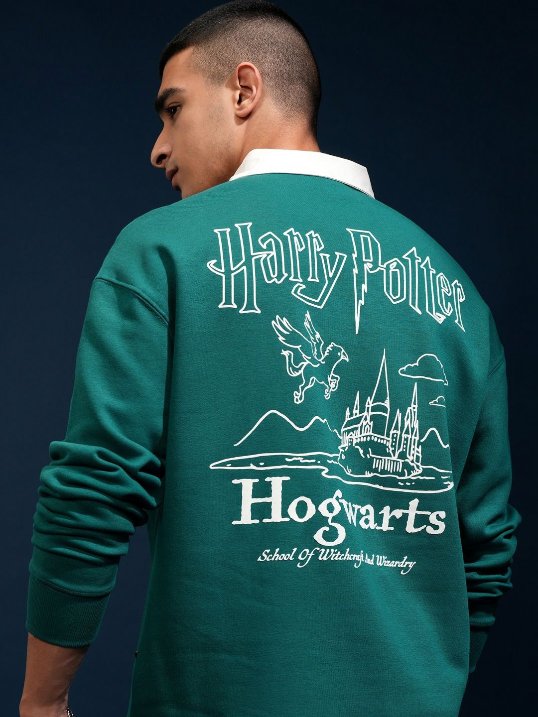 HIGHLANDER Warner Bros Harry Potter Men Oversized Drop Shoulder Sewat Polo Tshirt