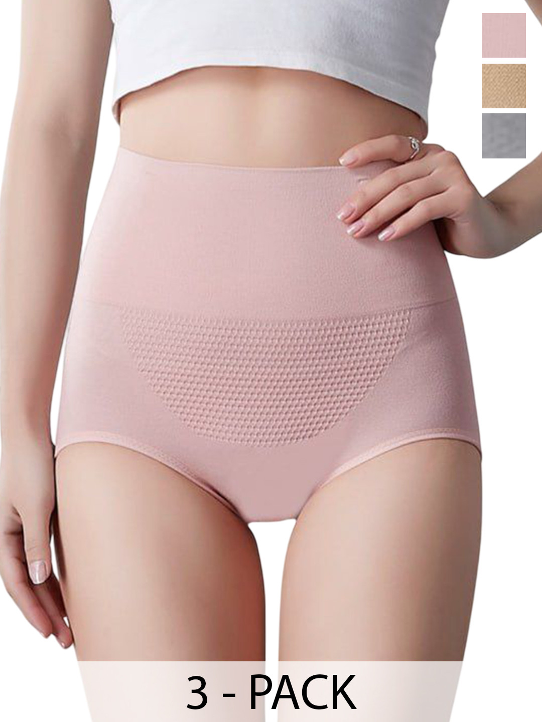 SHREE GANESH FASHION Women Pack Of 3 Plus Size Cotton High Rise Tummy Shapewear