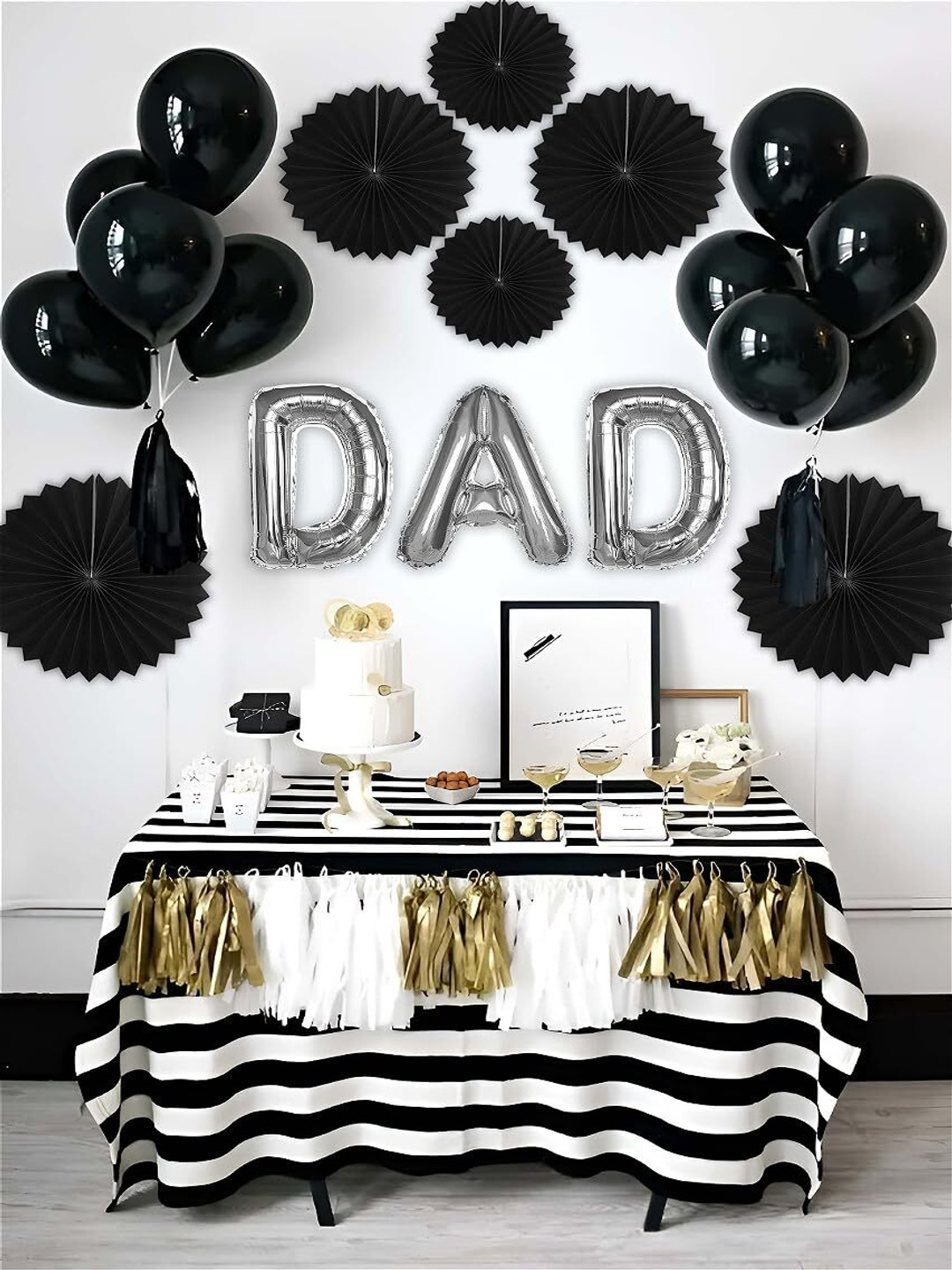 Special You 14Pcs Black & White Balloons & Fan Set Father's Day Decorations