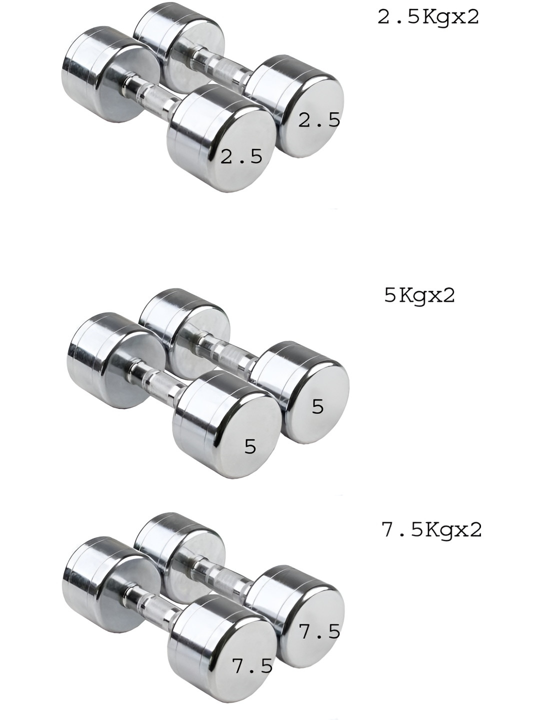 HackerX Set Of 6 Fixed Weight Dumbbell  2.5, 5 & 7.5 Kgs Each