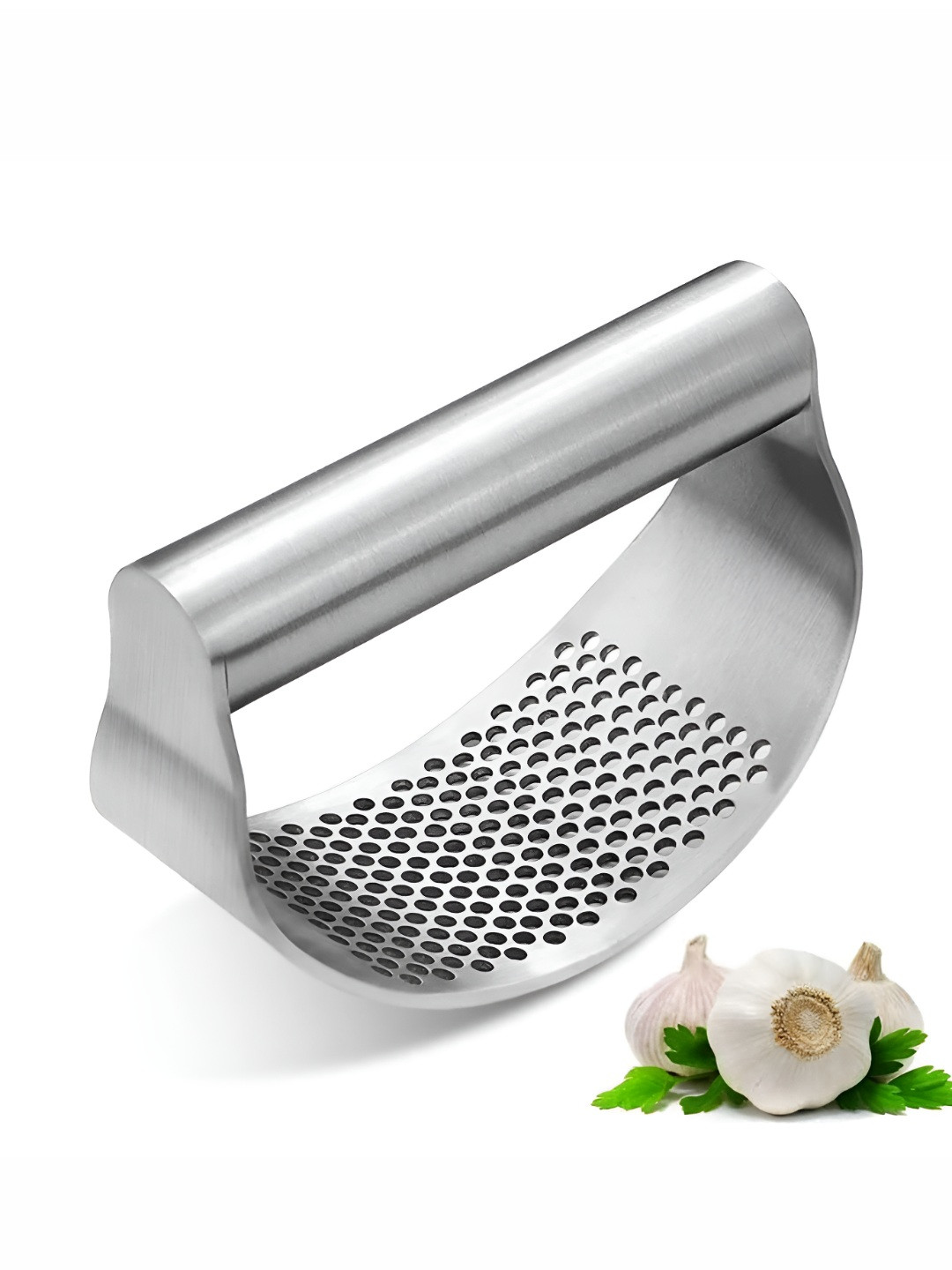 Baskety Silver-Toned Stainless Steel Ginger Garlic Crusher Peeler