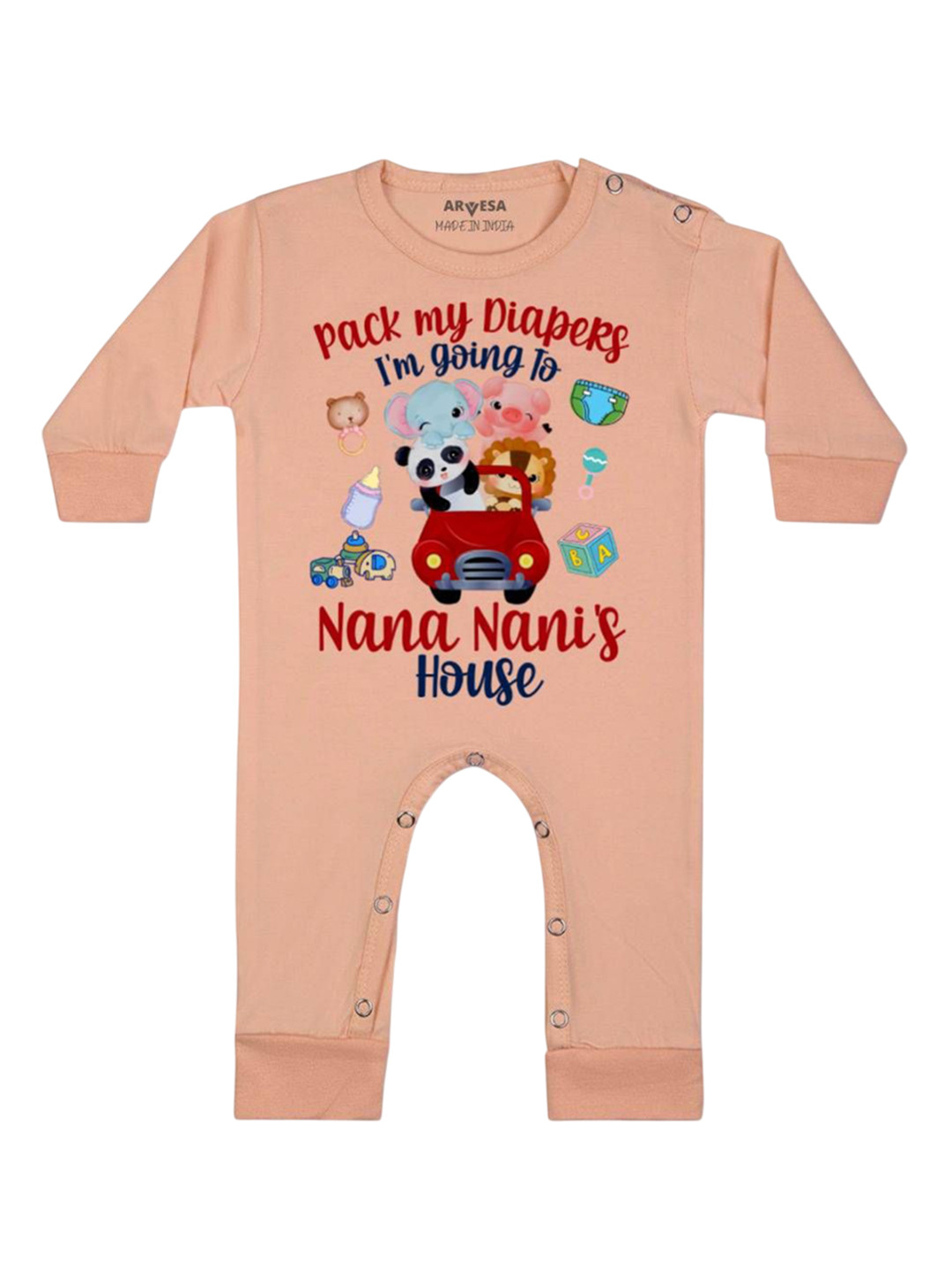 Arvesa Kids I Am Going To Nana Nani House Printed Baby Bodysuit