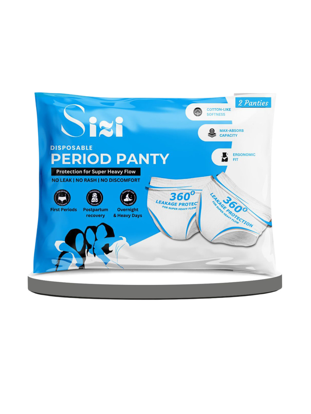 Sizi Disposable Leak Proof Overnight Protection Cotton Period Panties - XS - 2 Pieces