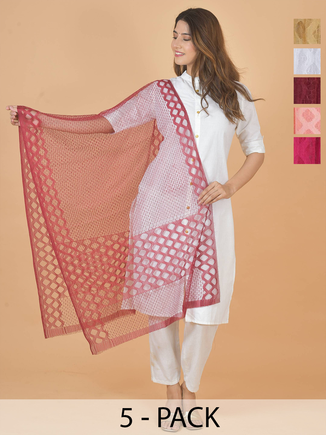 LA FEMINAE Selection Of 5 Geometric Woven Design Dupatta