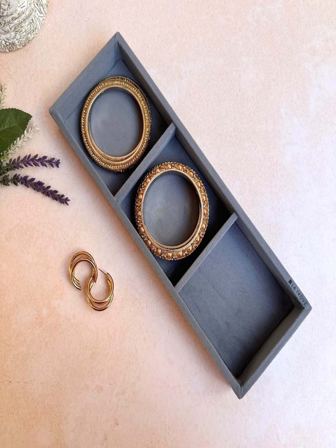 La Trove Grey Premium Velvet 3 Slots Bangle Tray Drawer Organisers