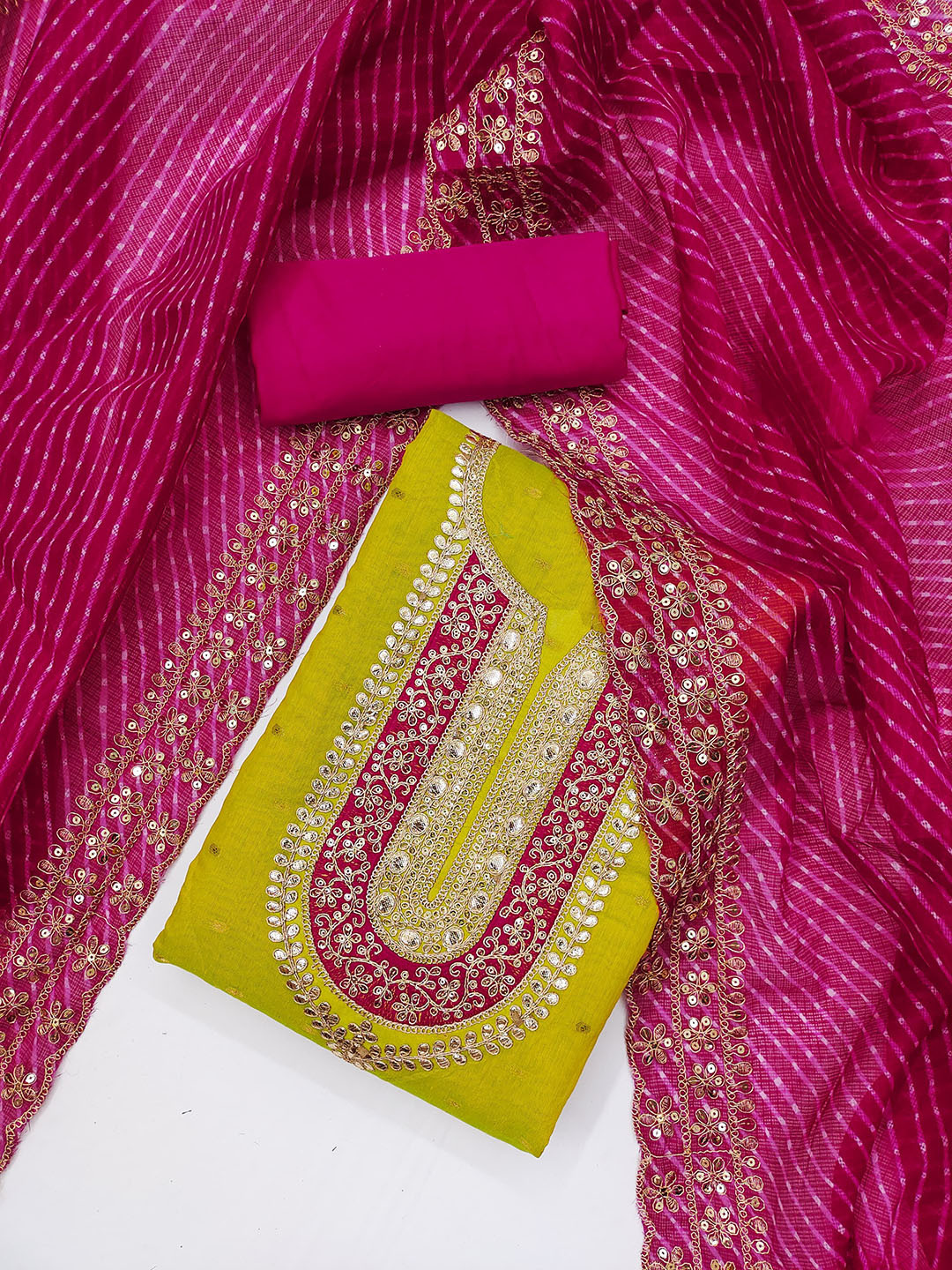 Rangtulika Ethnics Floral Embroidered Sequinned Butti Silk Unstitched Dress Material