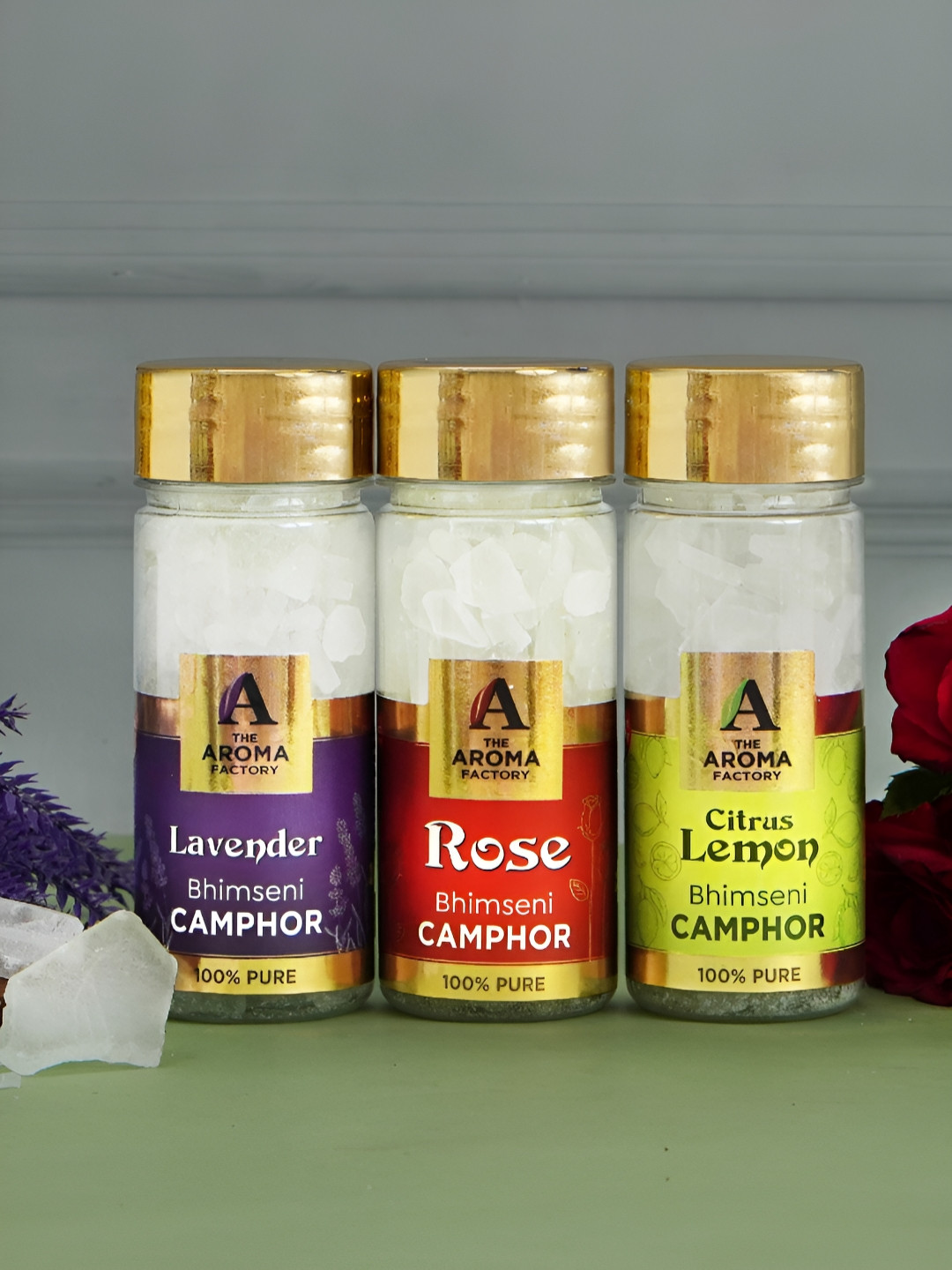 The Aroma Factory  3 Pcs Lavender, Rose & Citrus Lemon Camphor Box
