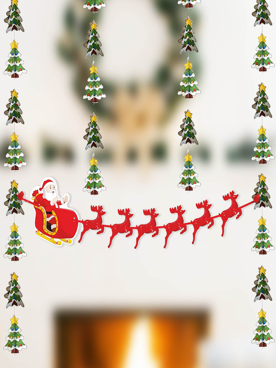 Special You 5 Piece Green & Red Tree Frill & Reindeer Paper Banner