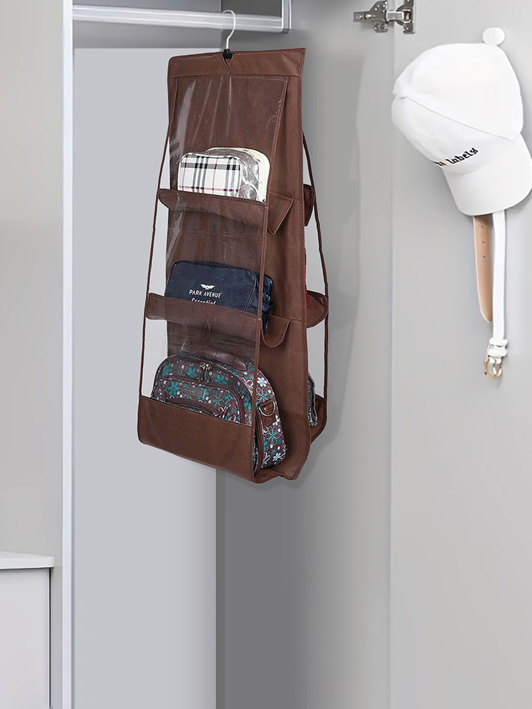 Kuber Industries Brown & Transparent 6 Pocket Multi-Utility Organisers