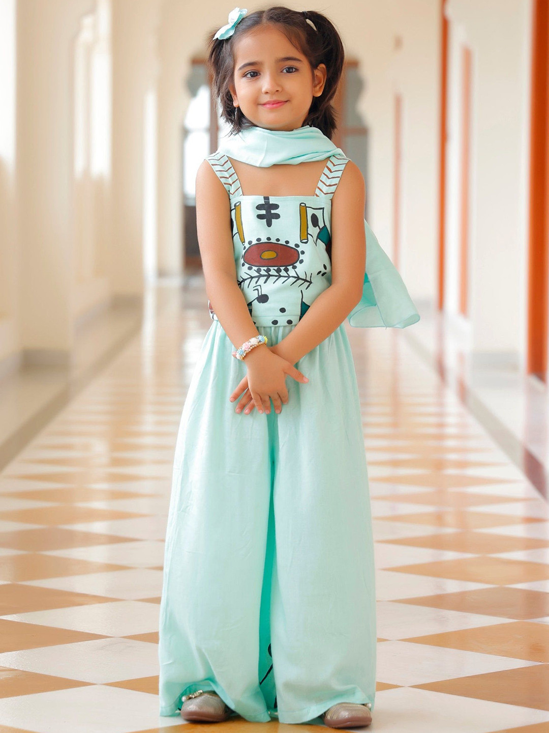 Thread & Button Glam Girls Crop Top With Palazzo Set