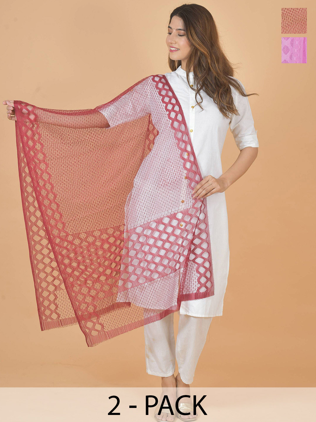 LA FEMINAE Selection Of 2 Geometric Woven Design Dupatta