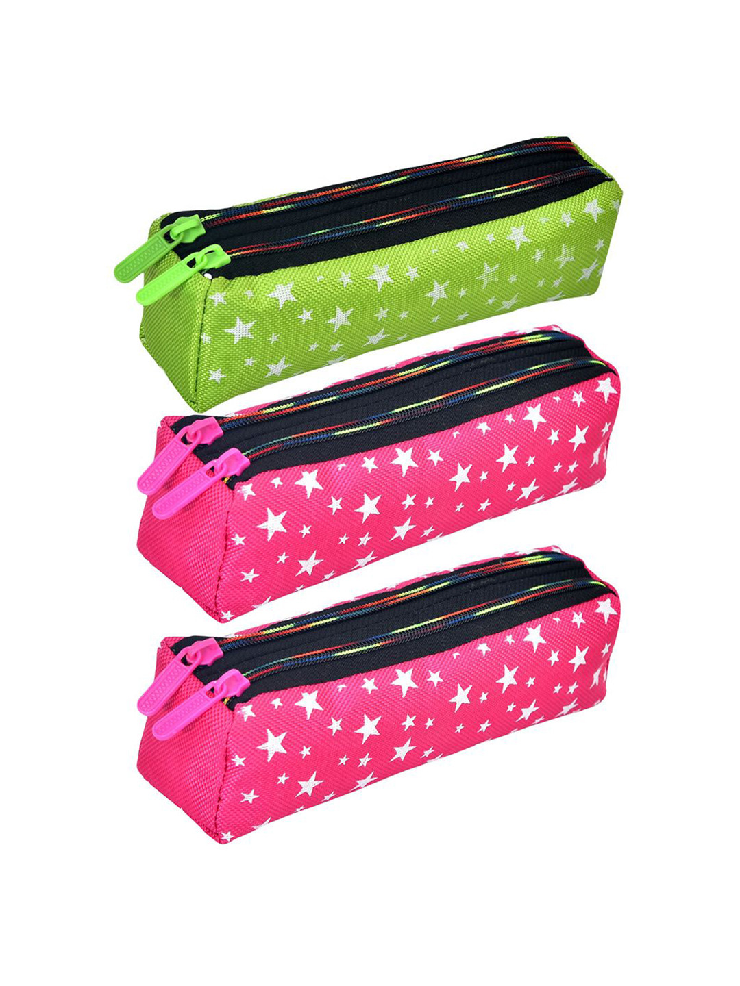 Kuber Industries Kids Pack Of 3 Star Printed Two Zipper Pencil Utility Pouchs Stationery