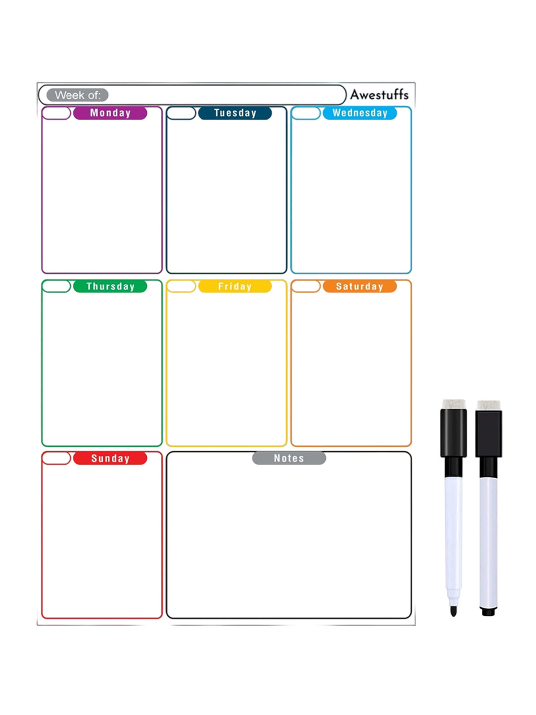 Awestuffs 3 Pieces Self Design Magnetic Weekly Planner With 2 Markers Stationery