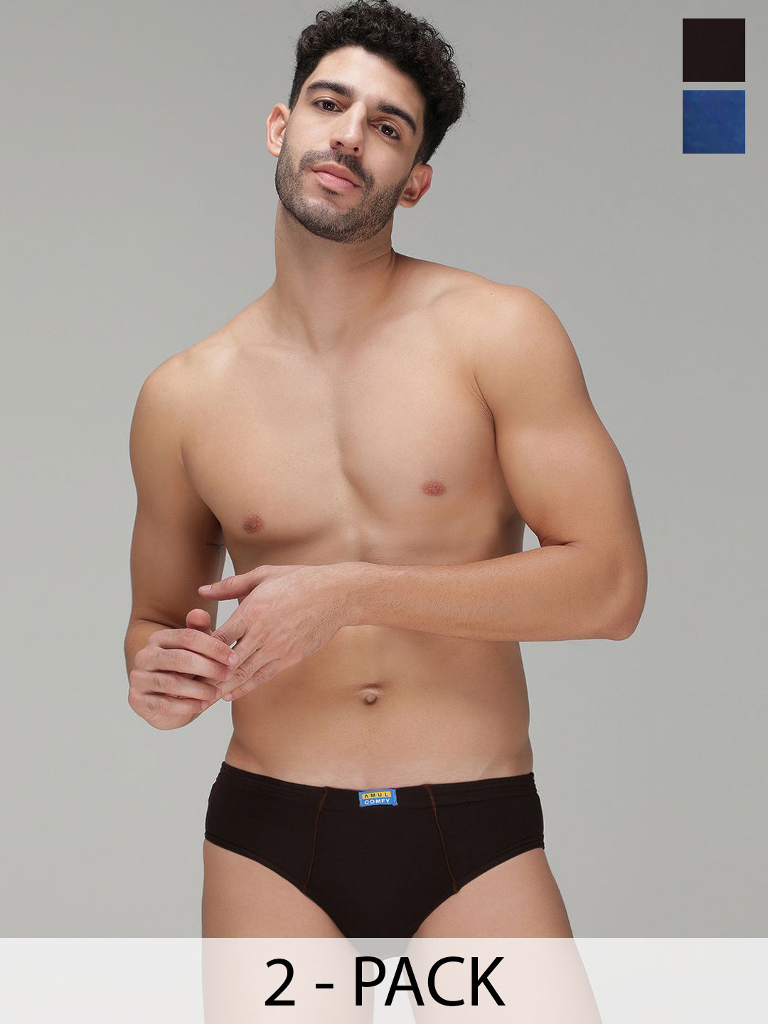 AMUL COMFY Men Pack Of 2 Pure Cotton Mid-Rise Basic Briefs AC-CBRIIE-AF-CB-S-2PC
