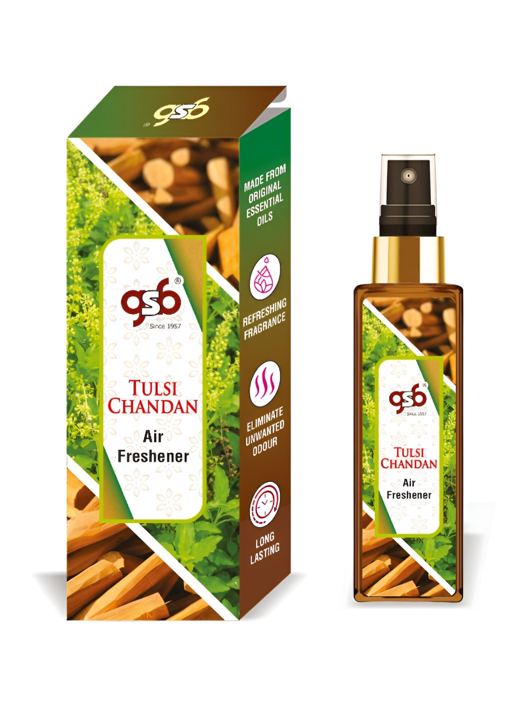 GSB Tulsichandan Green And White Long Lasting Natural Air Freshener-100 ml