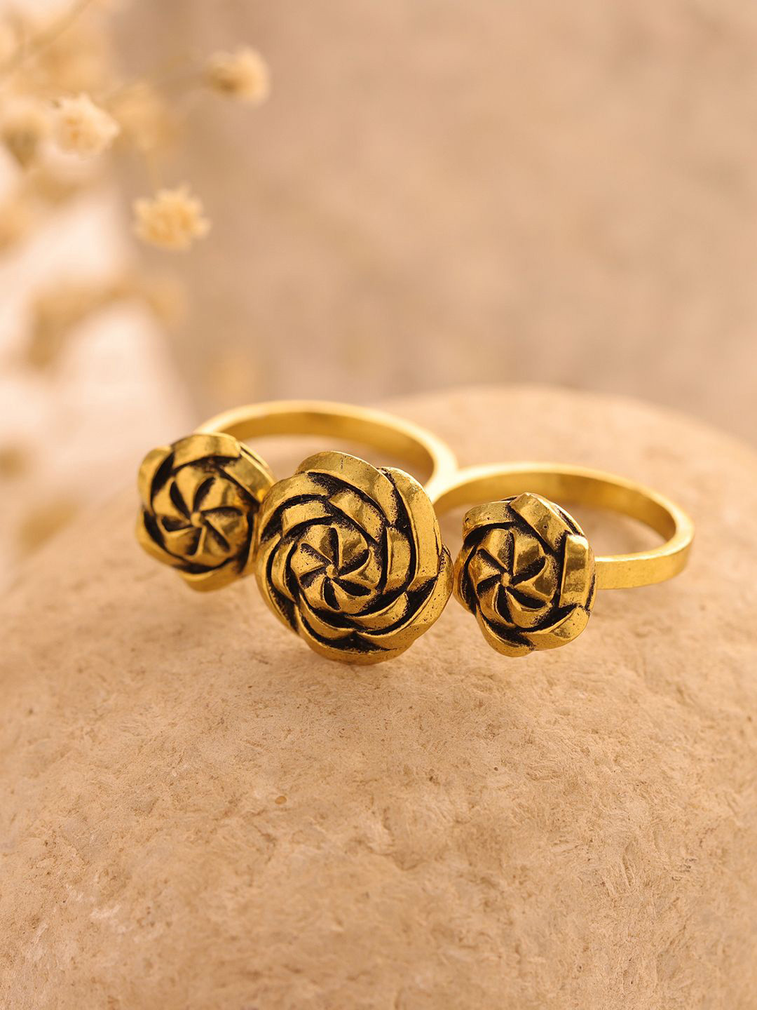 Voylla Gold-Plated Woven Wonder Twisted Two Oxidised Finger Ring