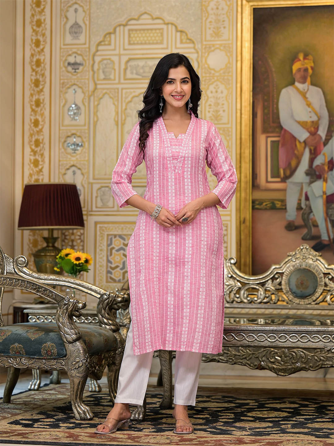 The Hope Frolar Printed Cotton V-Neck Straight Kurta