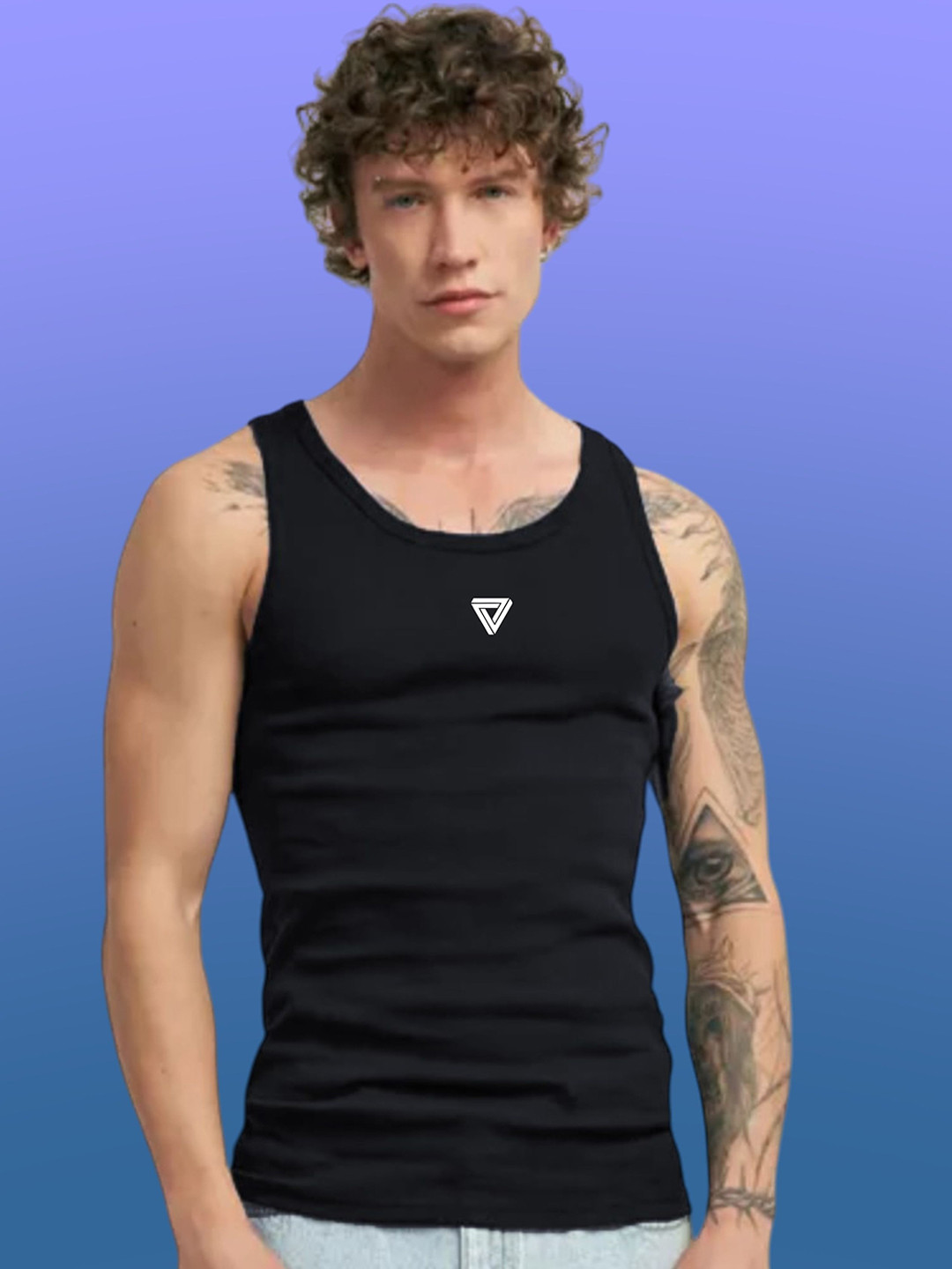 Uniplanet store Printed Cotton Innerwear Vests UVM-TRY-ANGEL-BLK-S