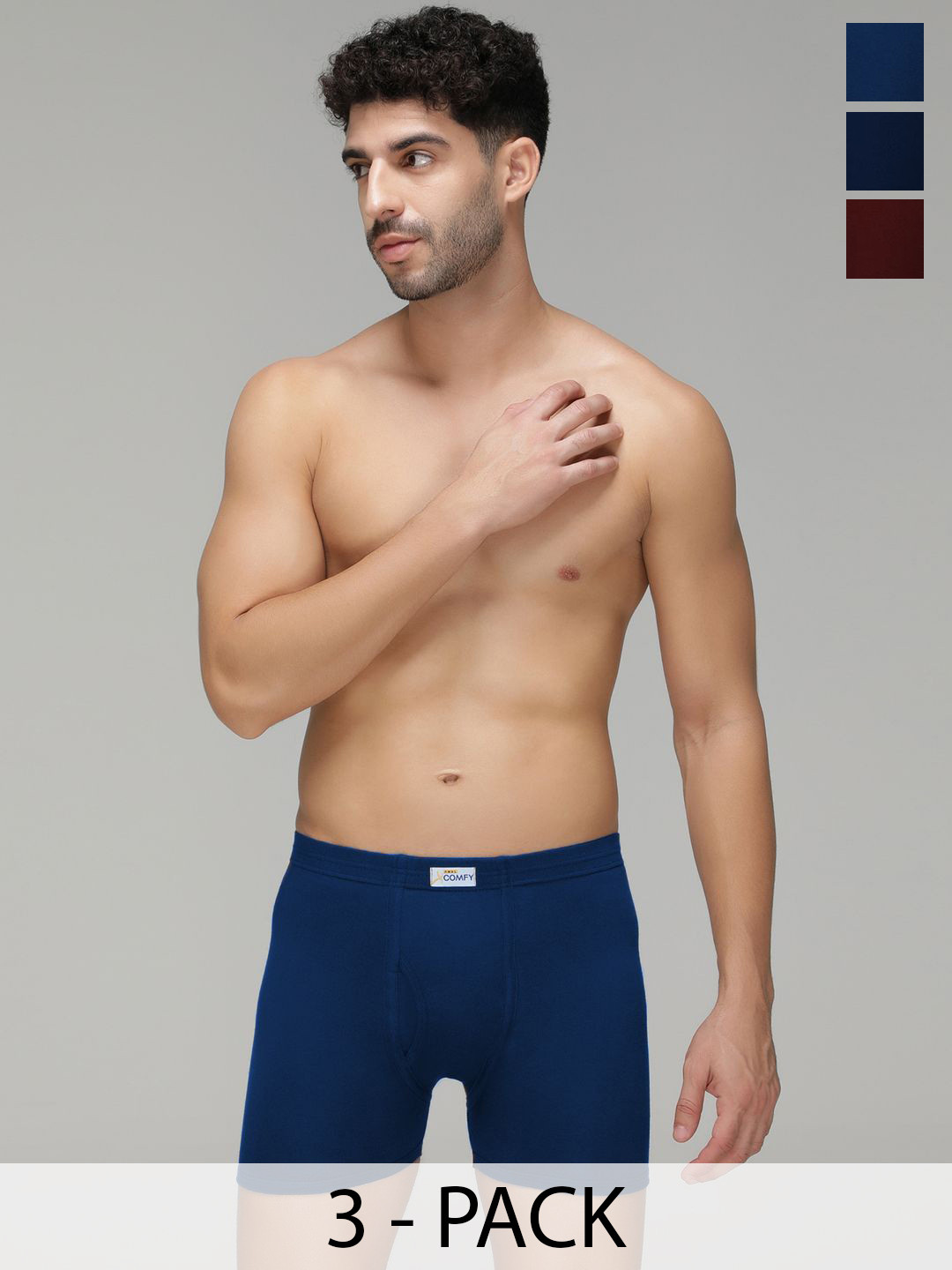 AMUL COMFY Pack Of 3 Pure Cotton Mid Rise Long Trunks - AC-FCTRIE-NVY-AF-MA-S-3PC