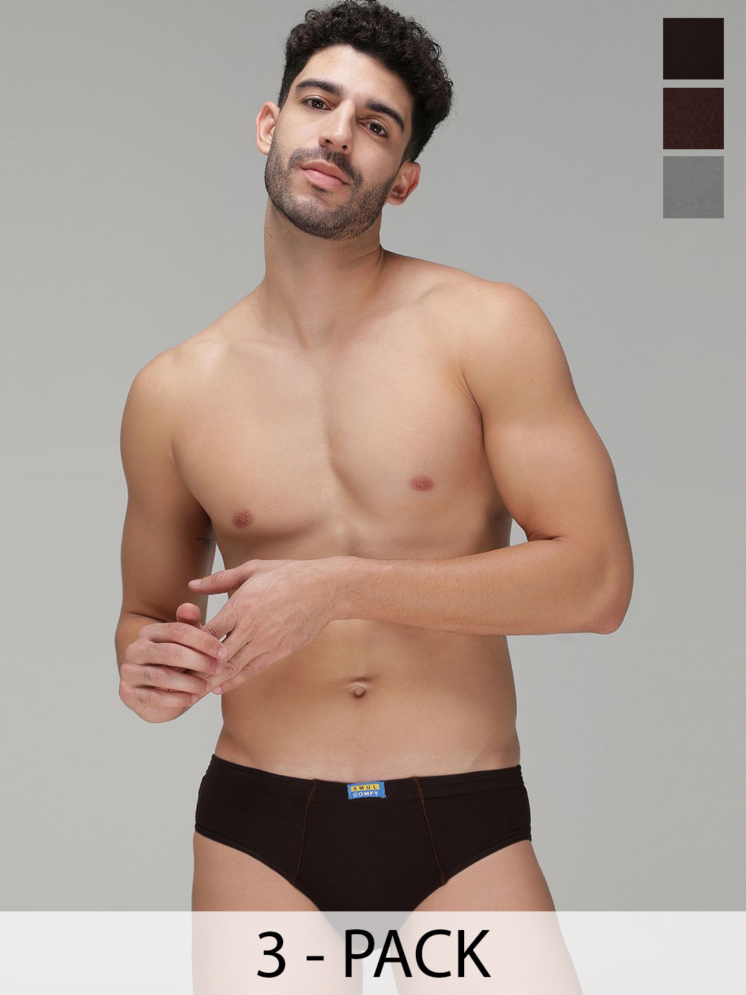AMUL COMFY Pack Of 3 Cotton Basic Briefs AC-CBRIIE-CB-LB-SG-3XL-3PC