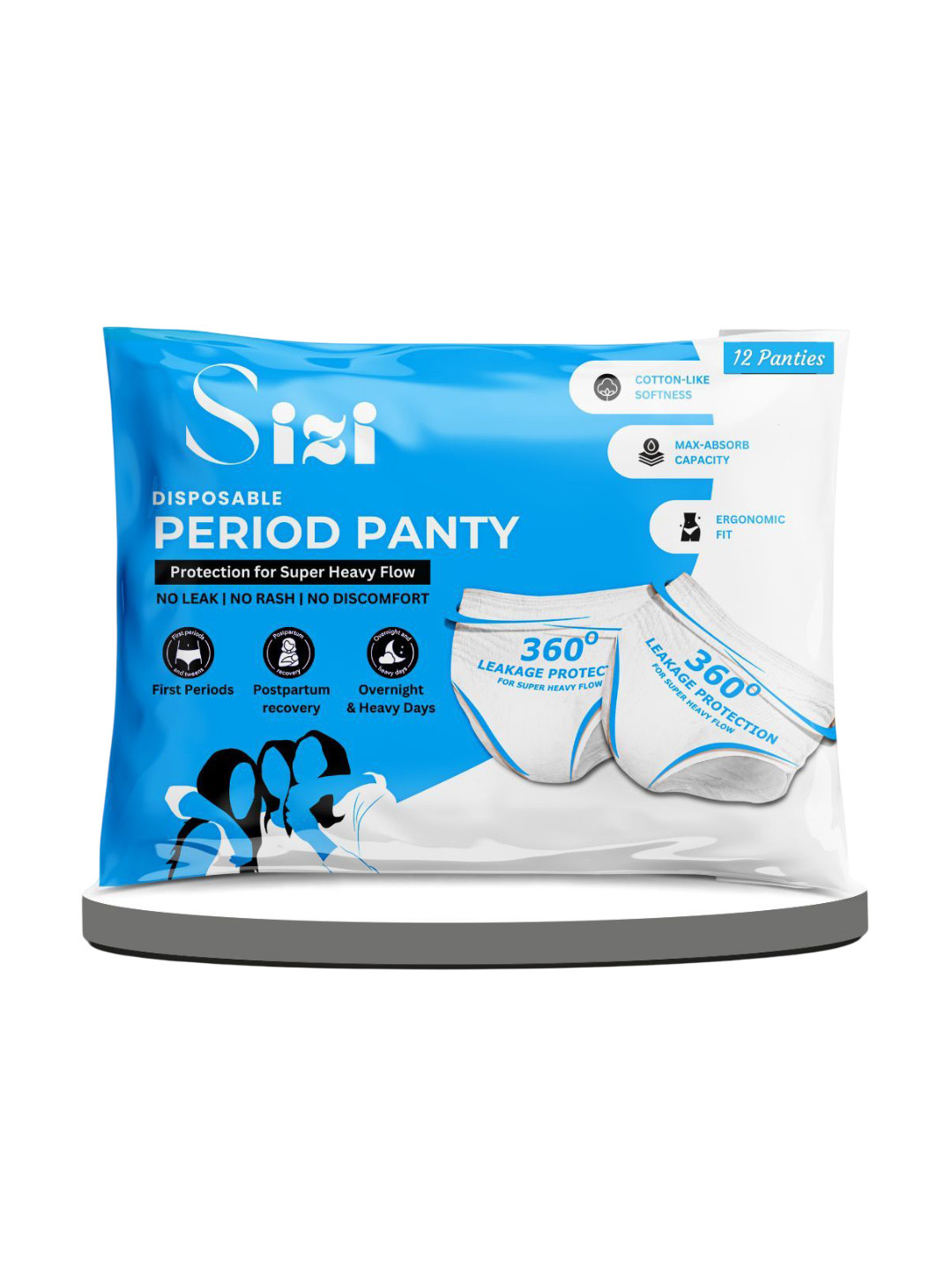 Sizi Disposable Leak Proof Overnight Protection Cotton Period Panties - XS - 12 Pieces