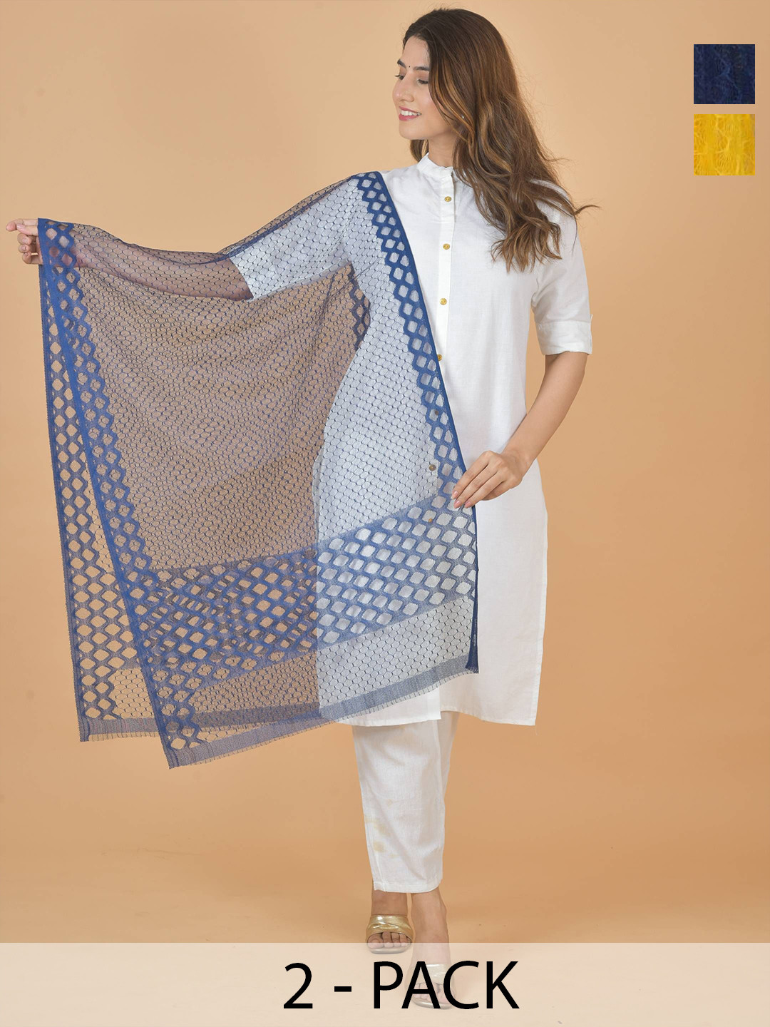LA FEMINAE Selection Of 2 Geometric Woven Design Dupatta
