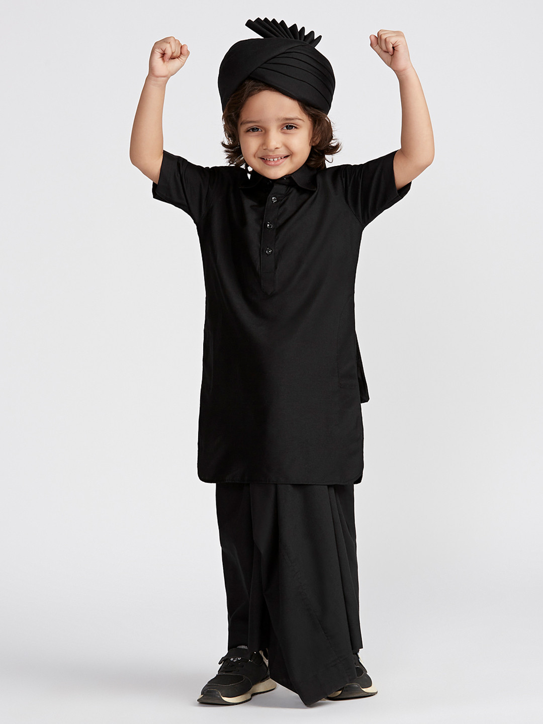 VASTRAMAY Boys Shirt Collar Straight Kurta With Veshti & Safa