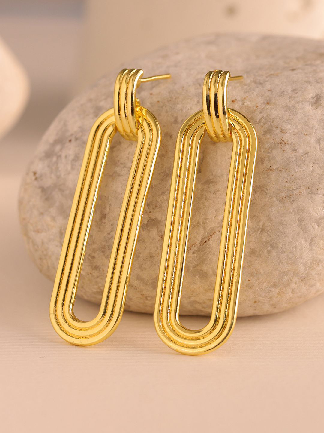 Voylla Gold-Plated Contemporary Fluted Dangler Drop Earrings