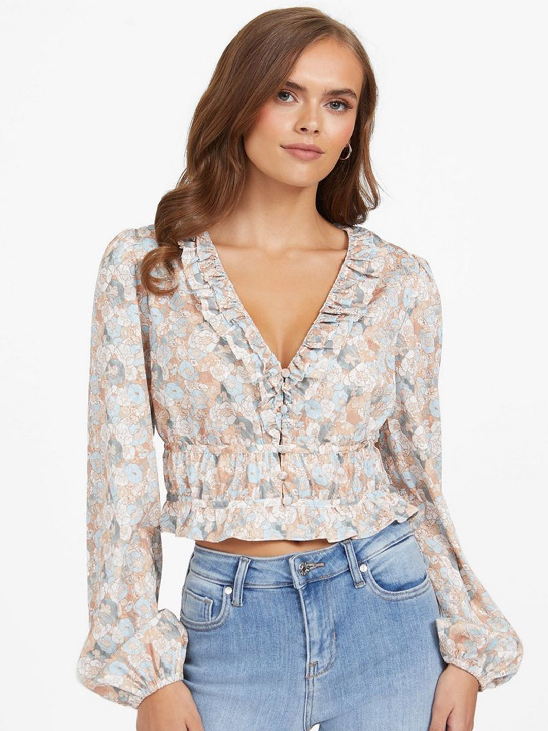 GUESS Floral Print Crop Top