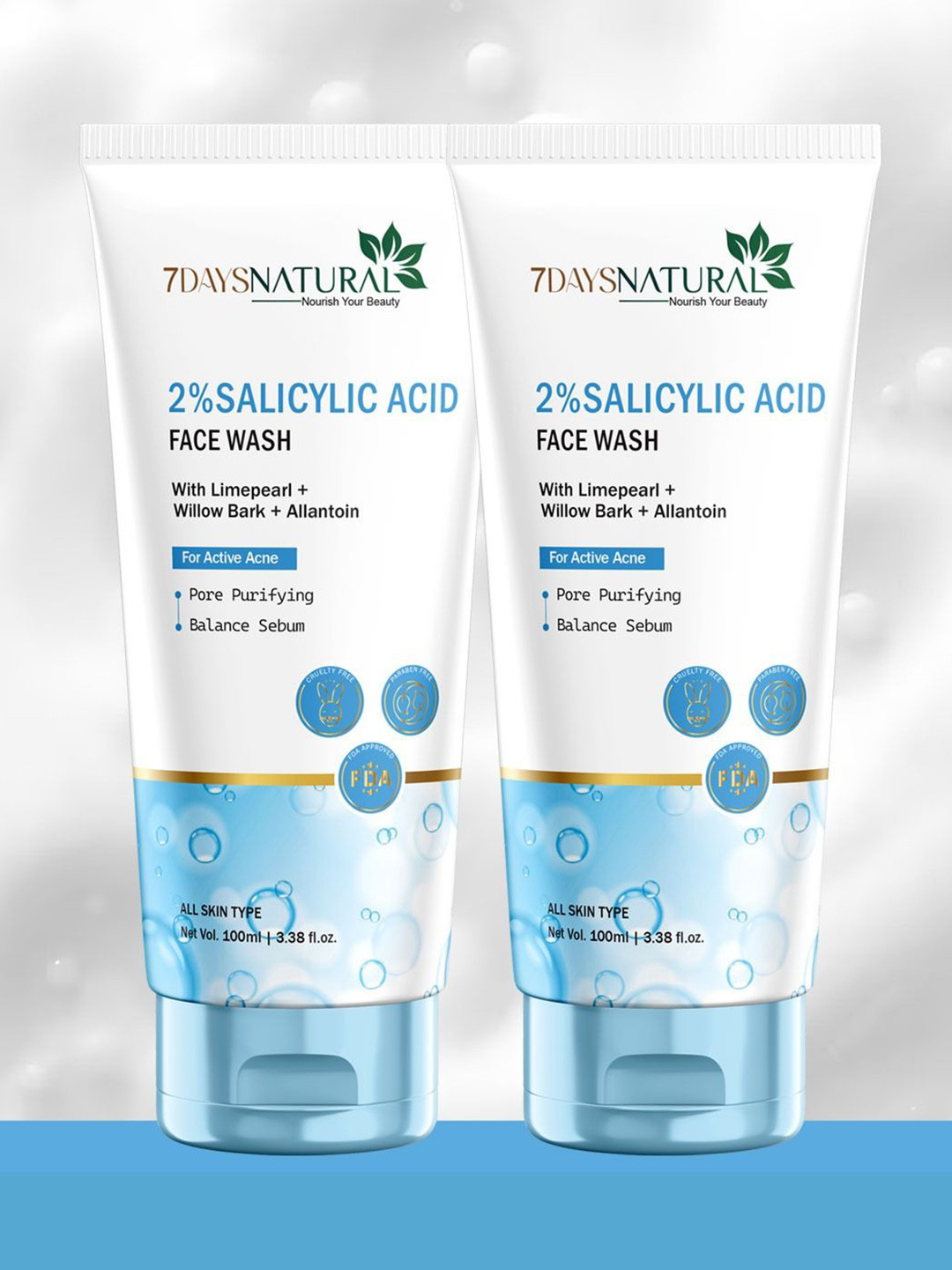 7DAYSNATURAL Natural Set Of 2 2% Salicylic Face Wash For Pore Purifying - 100 ml Each