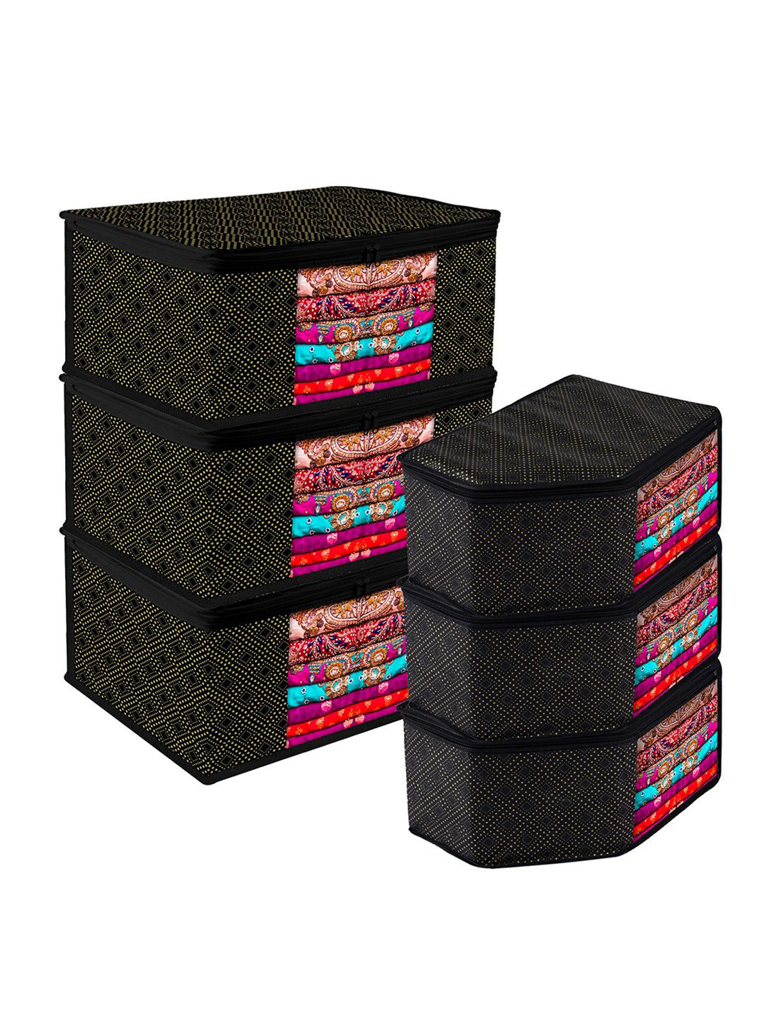 Kuber Industries Black 6 Pieces Dot Printed Regular Multi-Utility Organisers