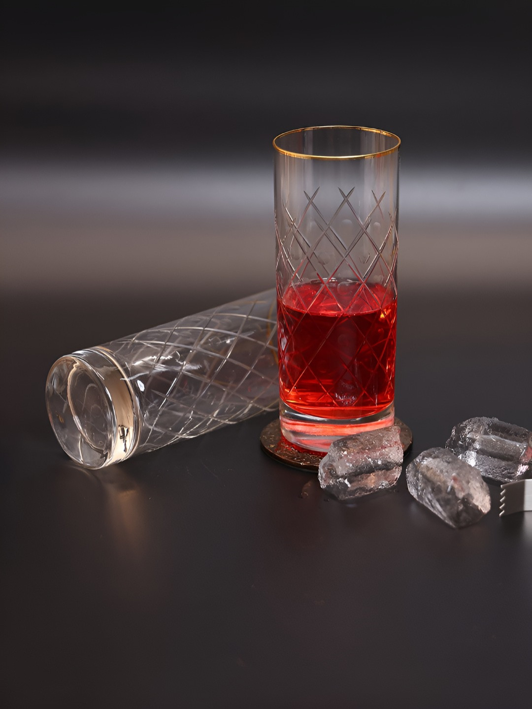 SMOKEY COCKTAIL Transparent 2 Pieces Textured Luxe Crystal Tall Crystal Cocktail Glasses