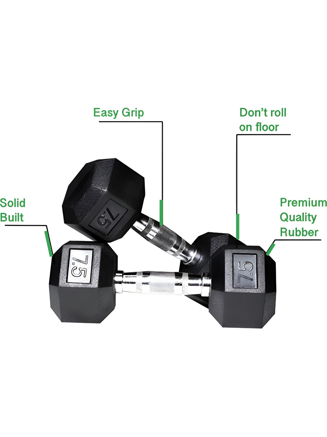 HackerX 2-Pcs Rubber Coated Dumbbells - 7.5 kg Each