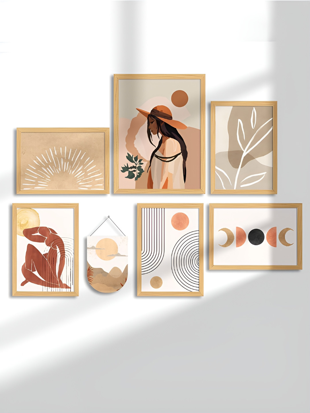 Art Street Minimal Boho Theme Paper 7 Pieces Wall Rectangle Paintings Wall Art